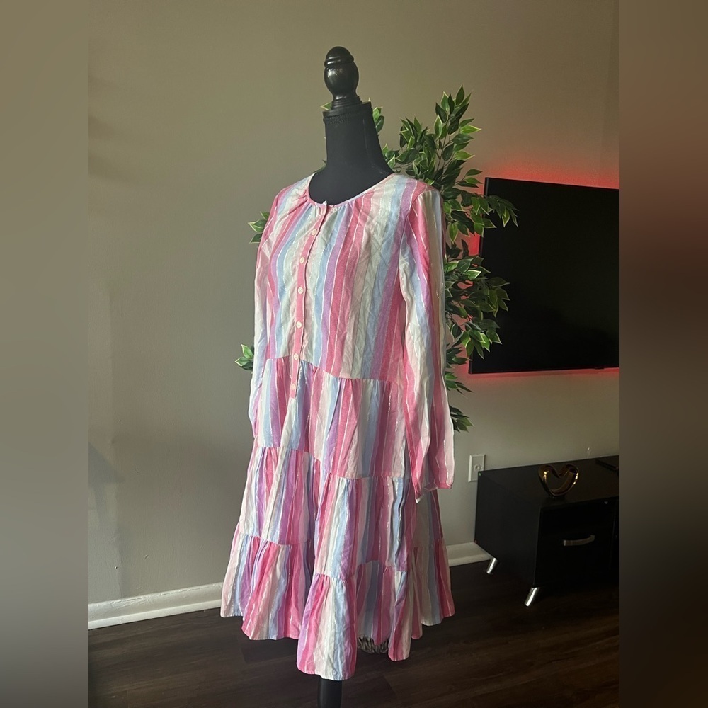 J. Crew Pastel Stripe Belted Button Up Dress Womens Waist Tie Womens Short - Picture 8 of 11
